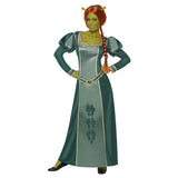 Adult Fiona costume from Shrek featuring green dress red braided wig and ogre ear headband
