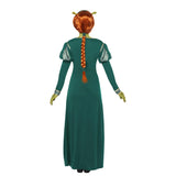 Back view Fiona costume accessory detail featuring red braided wig and ogre ear headband