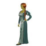 Princess Fiona Shrek costume showing green dress with printed belt and long sleeves