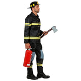 Adult men's Firefighter Costume side view showing coat, pants and helmet