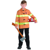 Firefighter jacket for child in orange with irridescent trim.