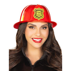 Bright red firefighter costume hat with front emblem – adult size by Leg Avenue