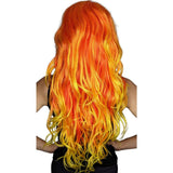 Long, wavy hair with orange to yellow gradient on a white background