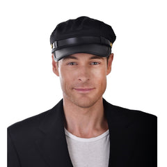 Black fisherman or chauffeur costume cap with vinyl visor, adult size by Dr Toms