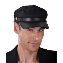 Black fisherman or chauffeur costume cap with vinyl visor, adult size by Dr Toms
