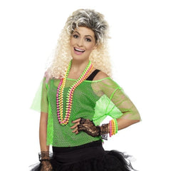 Neon green fishnet top for 80s costume