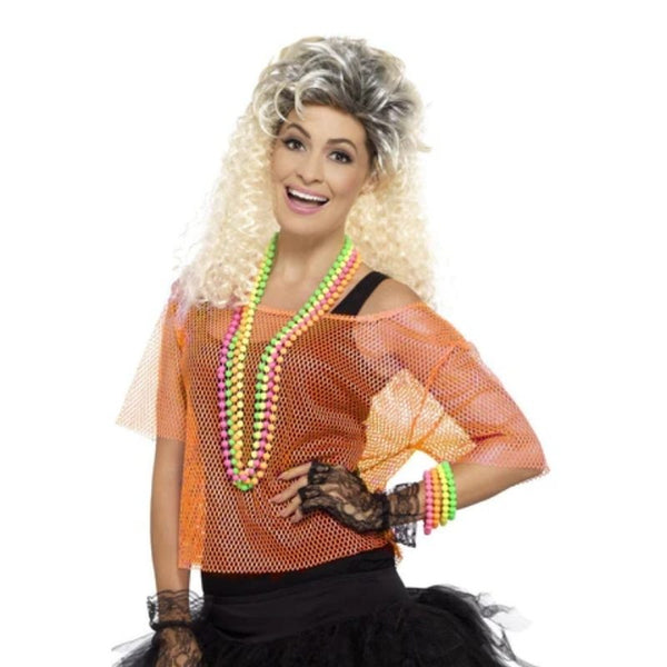 Fishnet Top - Neon Orange perfect 80s accessory for ladies.