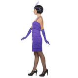 flapper costume, purple short dress, fringing back and front.