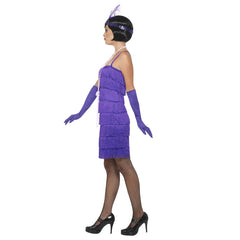 flapper costume, purple short dress, fringing back and front.