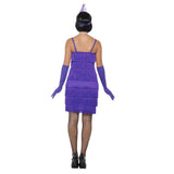 flapper costume, purple short dress, fringing back and front.