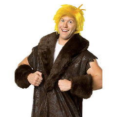 flintstones barney rubble adult costume, distressed brown tunic with fur trim.