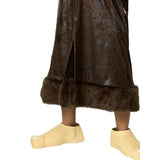 flintstones barney rubble adult costume with fur trim at hemline, gauntlets and shoe covers.
