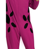 Flintstones Dino Adult Costume, hot pink jumpsuit with black spots.