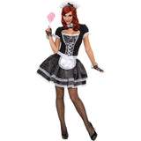 flirty french maid costume, lace up look bodice, full skirt with mini apron plus headdress.