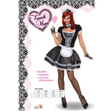 flirty french maid costume, lace up look bodice, full skirt with mini apron.