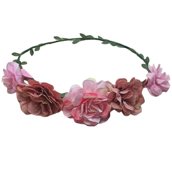 Floral headband with pink flowers on a white background