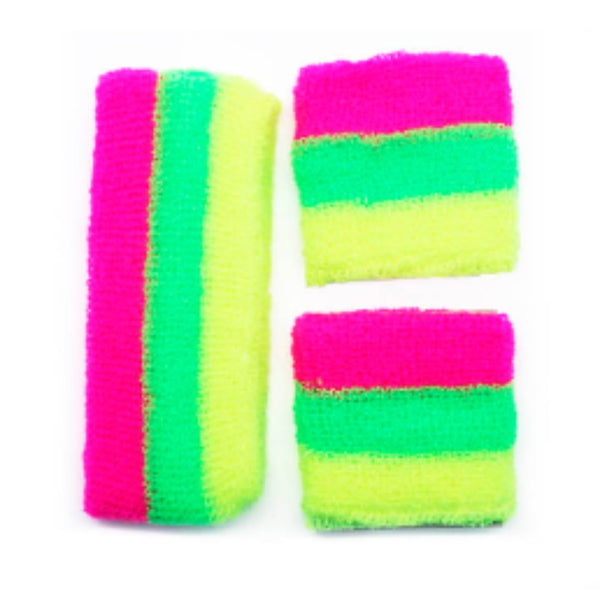 Fluro stripe sweatbands for adults