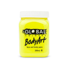 Fluro yellow UV reactive face and body paint by Global – non-toxic water-based paint for costumes, cosplay, and festivals