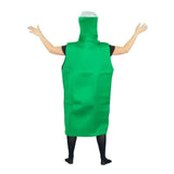 Foam beer bottle adult costume, opening for arms and face with silver lid.