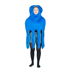 Foam Octopus Adult Costume, costume with enclosed hood and opening for face, comes to chest with legs hanging down.