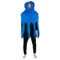 Foam Octopus Adult Costume, costume with enclosed hood and opening for face, comes to chest with legs hanging down.