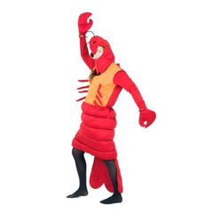 Foam lobster costume, unisex in orange and red with claws, hood with head and long tail.