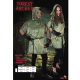 Forest Archer Unisex Tunic Costume for adults includes short sleeve tunic and hood with mini cape