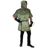 Forest archer unisex tunic costume, tunic and hooded cape with braid trim plus cord.