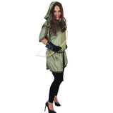 Forest Archer unisex tunic costume, olive green tunic and matching hooded mini cape with trim.