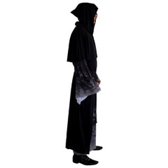 Men's Forgotten Souls Robe with skull print and hooded capelet front view
