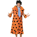 Fred Flintstone costume with orange coat, tie, wig, and club for hire in Brisbane
