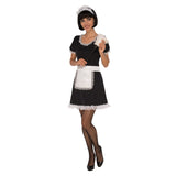 Adult French Maid costume with mini dress, apron, and lace headpiece
