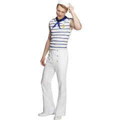 French sailor costume with striped sleeveless top and white trousers