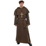 Friar Adult Costume, brown robe with capelet and wig.