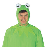 Close-up of frog costume hood featuring large cartoon frog eyes
