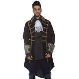 Costume ensemble featuring a black frilly shirt with prominent white ruffle at the front, paired with a classic black tailcoat. Ideal for vampire, Victorian, or gothic-inspired characters.