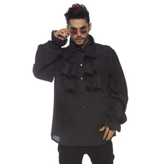 Black long-sleeve ruffle shirt with collar and cuffs for gothic, pirate, or regency costumes – Leg Avenue