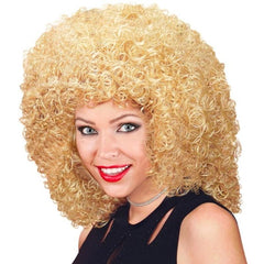 Gabrielle blonde wig with long curly 80s big hair for retro costume themes