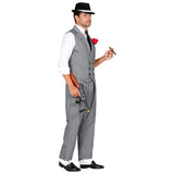 Gangster costume grey pinstripe side view double breasted vest