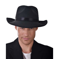 Black pinstripe gangster hat, adult size, ideal for 1920s or Great Gatsby costumes
