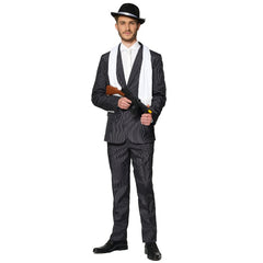 Gangster pinstripe black suit costume for men front view