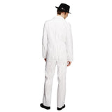 Gangster White Pinstripe Suit Costume, double breasted jacket, pants and black tie.