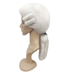 George washington white wig with pony tail and side curls.