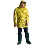 Georgie Denbrough IT Costume - Adult, yellow raincoat with detachable sleeve and splatterings of blood.