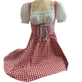 Close-up of the Steffi German dirndl dress showing the lace-up bodice and attached white blouse detail.