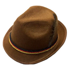 Brown German trilby hat with feather accent for Oktoberfest costumes