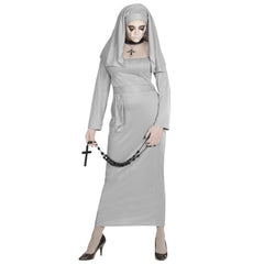 Ghostly nun costume with grey robe and matching headpiece