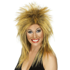 Ginger and black mullet wig with a voluminous, edgy 80's rock diva style, perfect for adding a bold, retro flair to your look