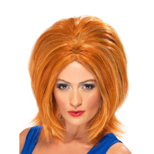 Ginger Girl Power Wig in bright red 90s pop star style inspired by Ginger Spice
