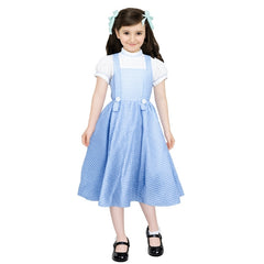 Girls Classic Blue Gingham Dress Costume with matching blue hair ribbons